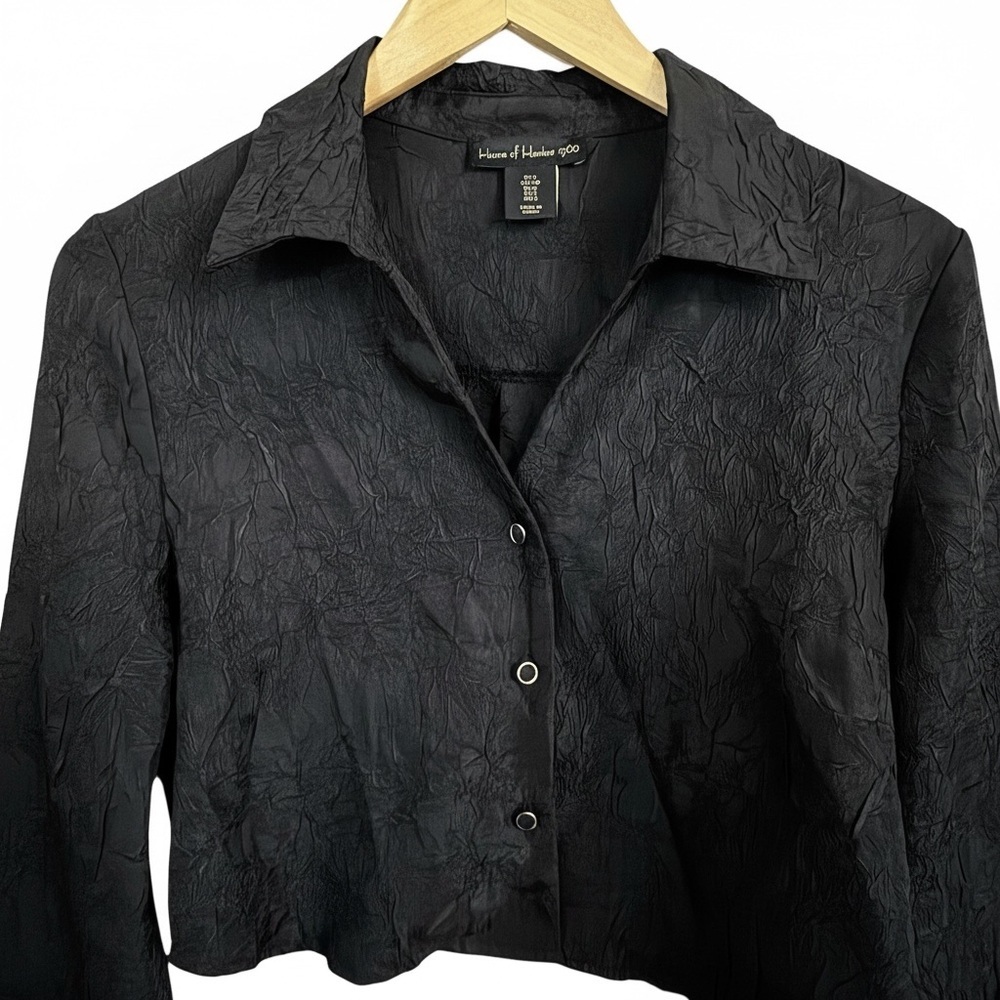 House of Harlow 1960 Black Cropped Button Down Top 18” Length Textured Women’s S